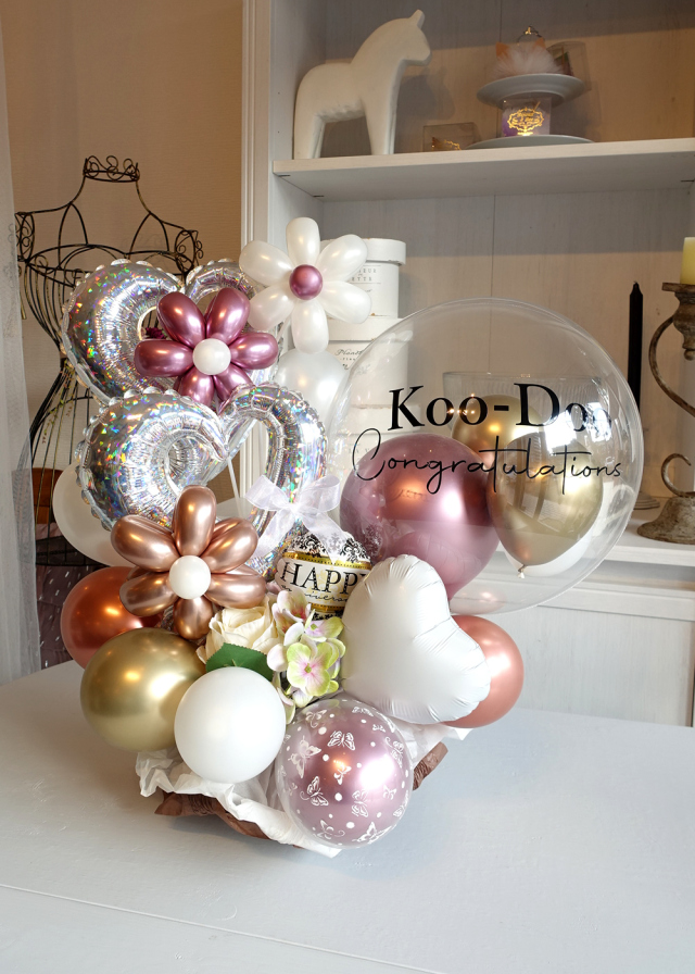 バルーンアレンジ卓上 プラチナアシメトリー 【文字入れ＆メッセージ