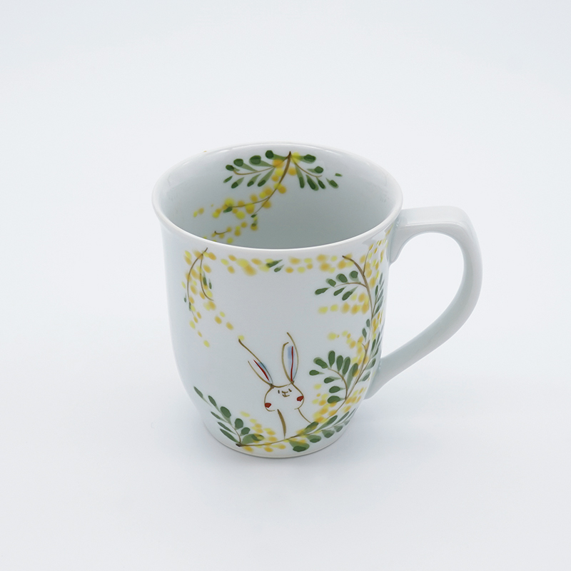 ミモザとうさぎ／飯碗｜空萌工房(そらもえこうぼう)｜田口紀美子