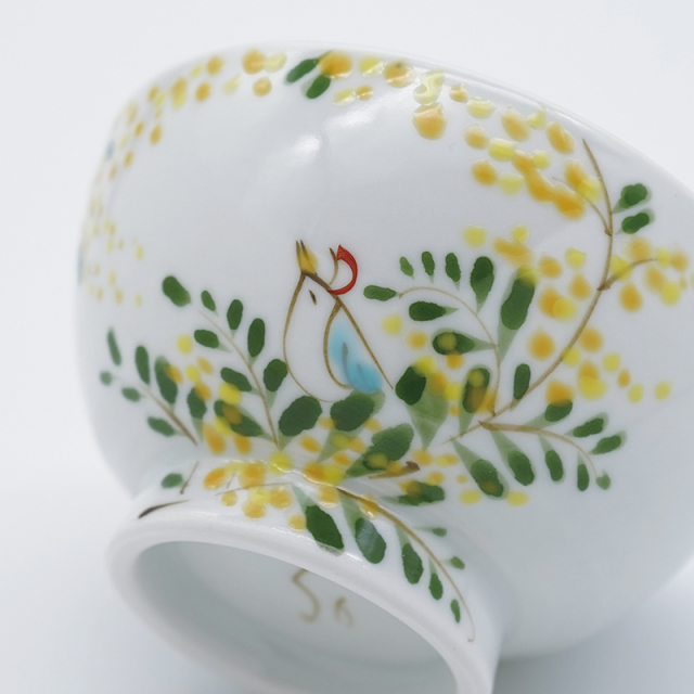 ミモザと小鳥／飯碗｜空萌工房(そらもえこうぼう)｜田口紀美子