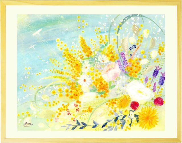 絵画 春 ミモザ 風水 「春告ぐミモザの花束」 黄色い花 絵 玄関