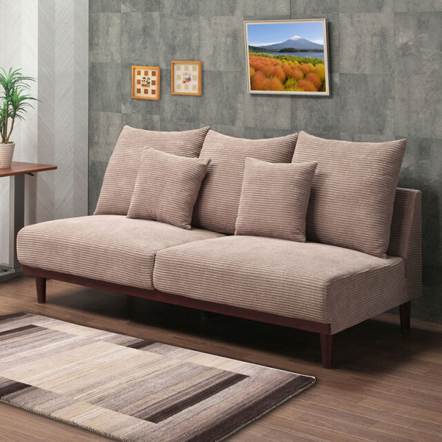 3Pソファ 幅182cm アームレスソファ ハイタイプソファ 天然木