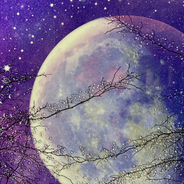 水晶パネル アートパネル 60×80cm 満月 風景 金フレーム付き