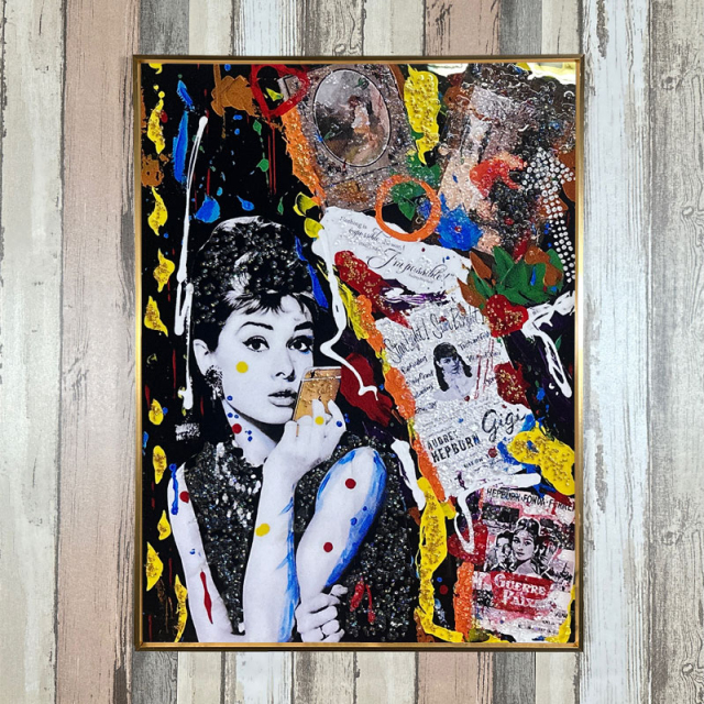 水晶パネル アートパネル 60×80cm ポップアート 金フレーム付き