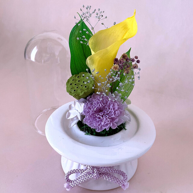 プリザーブドフラワー お供え 仏花 お洒落 ガラスドーム ドーム型