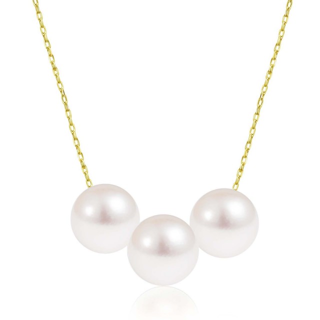 ネックレス あこや真珠 パール 3珠 スルーネックレス K18 ゴールド 18