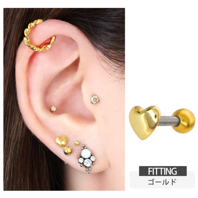 ボディピアス パフィハートバーベル 18G 16G 14G ボディーピアス 軟骨