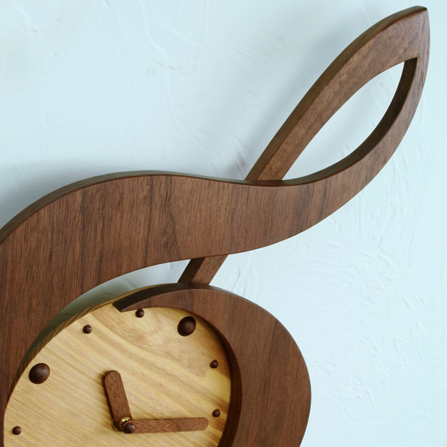 銘木 ト音記号 振り子時計 ウォルナット [Slim] 音楽雑貨