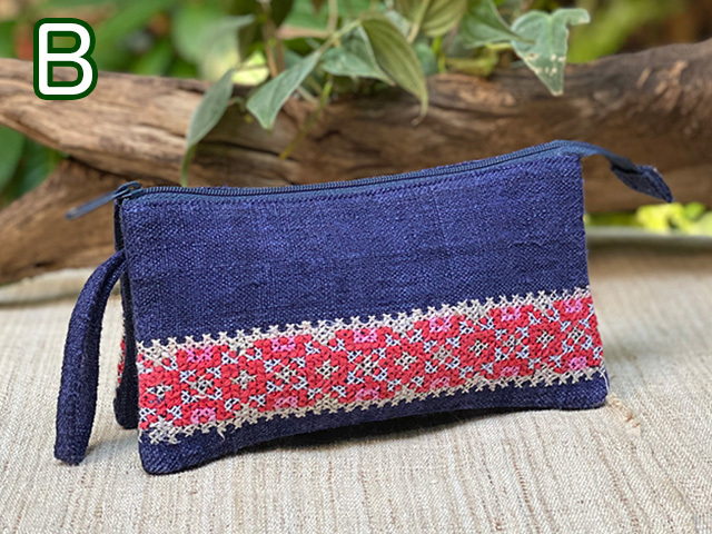 asana HEMP100% 古布 手刺繍 ポーチ【パヤカ オンラインショップ】