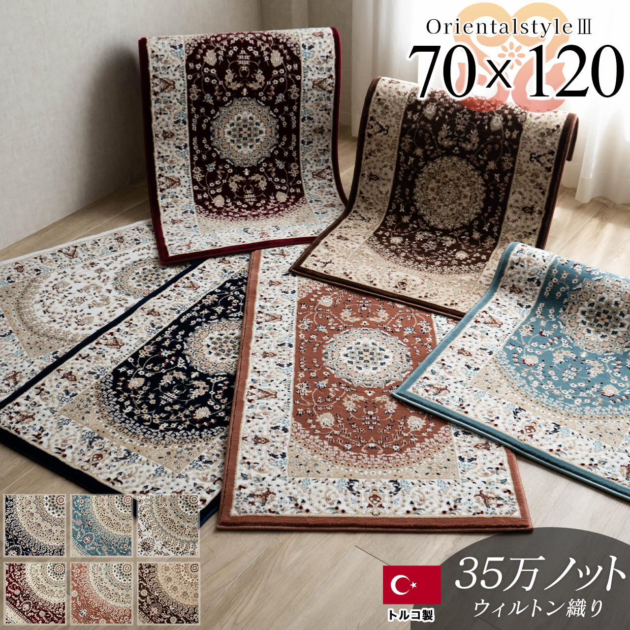 高密度ペルシャ柄のウィルトン織り玄関マット 約 70x120 cm｜輸入絨毯