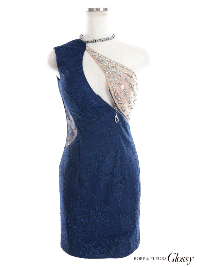 XS～Lサイズあり】アシンメトリービジューxジッパーストレッチタイト