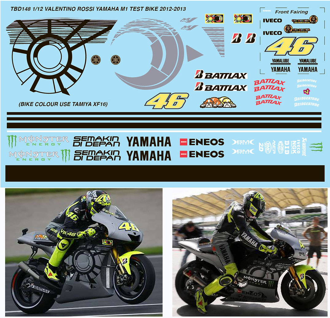 TBデカール 1/12 ヤマハ YZR-M1 モトGP 2012 - 2013 テスト V.ロッシ