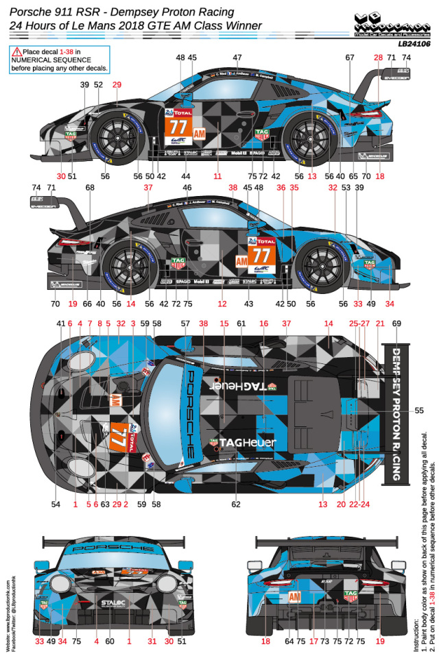 LBプロダクション 1/24 ポルシェ 911 RSR GT3 ルマン 2018 No.77