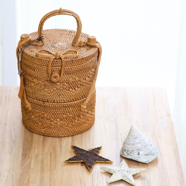 円柱蓋付2段Sサイズ (PNC140) Rosily(ロージリー) バリ島 アタ