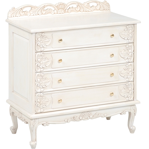 チェスト 4段 ワイドチェスト 猫脚 リビング収納 ホワイト ロココ調