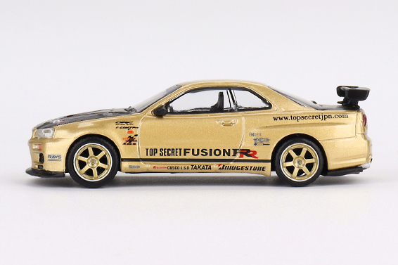 MINI GT 1/64 Nissan スカイライン GT-R R34 Top Secret Gold (右