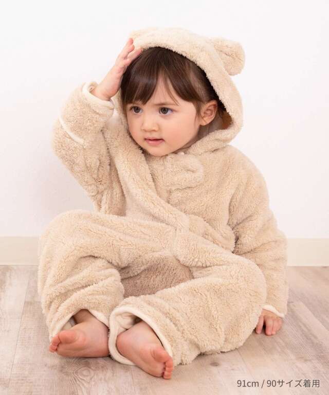 くまさん マシュマロボア＆オーガニックコットン ジャンプスーツ