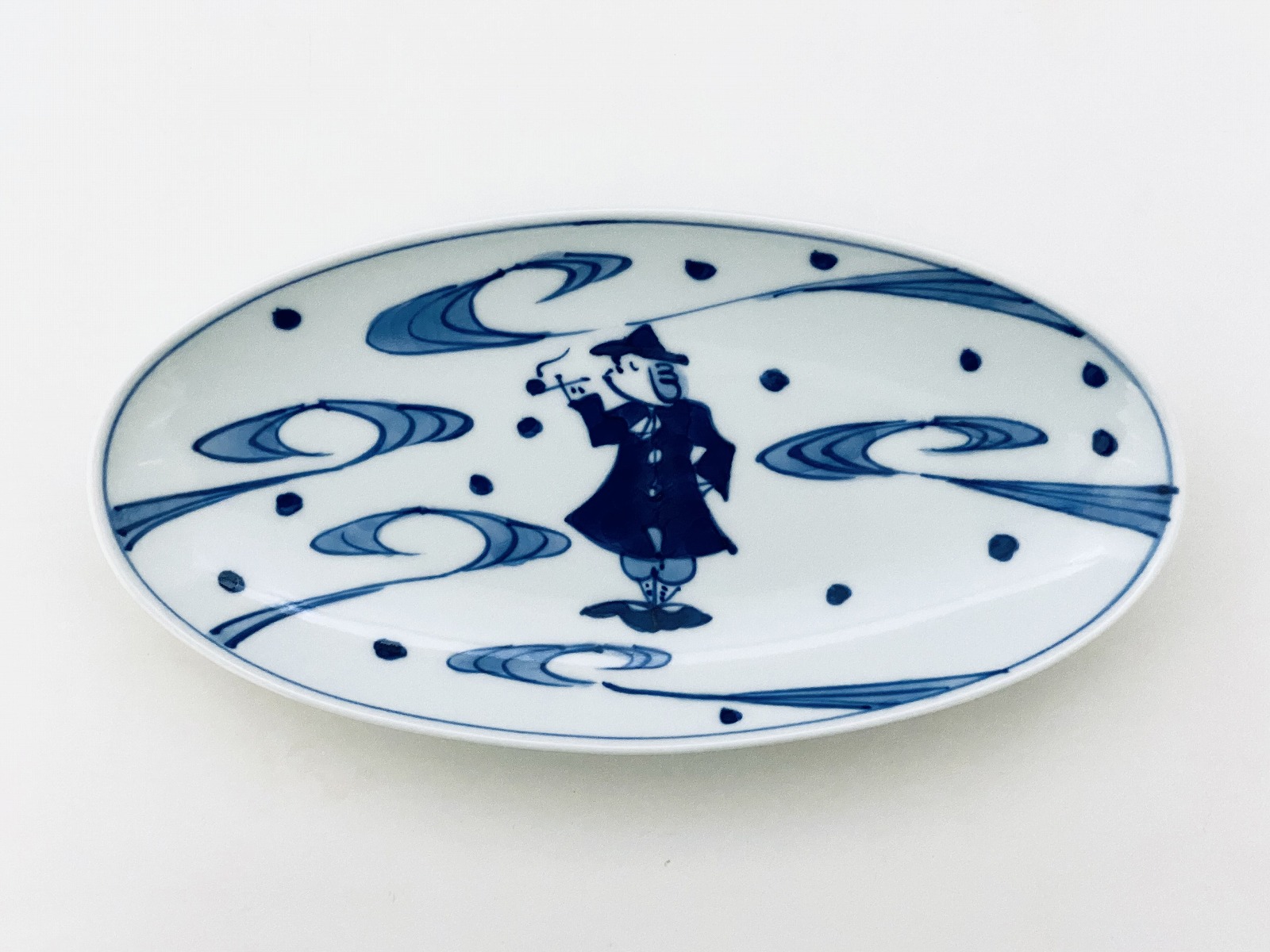 二人異人小判焼皿 しん窯 青花