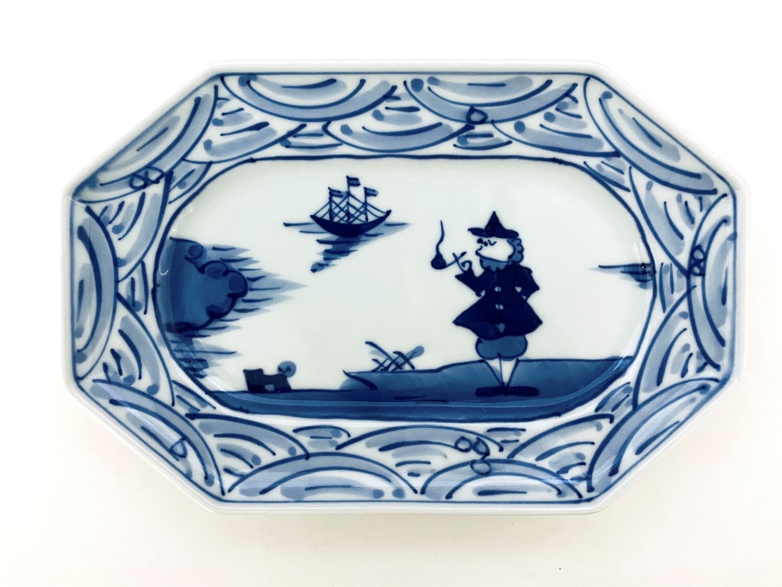 長崎紋八角長角取皿 しん窯 青花