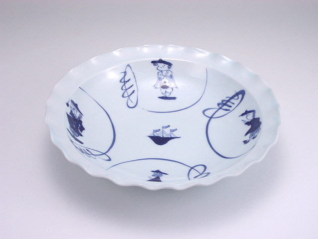 長崎紋玉渕7寸スープ皿 しん窯 青花