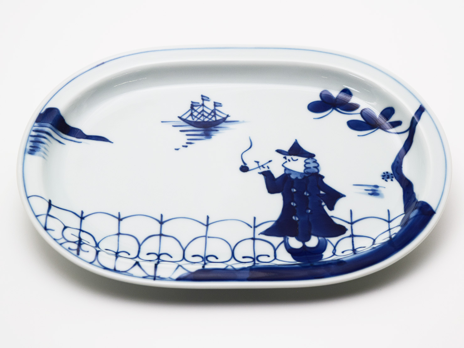 異人づくし小判プレート しん窯青花