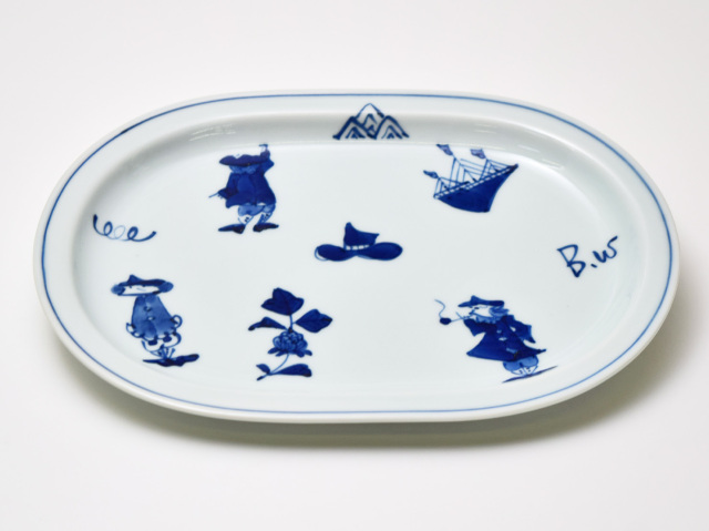 異人づくし小判プレート しん窯青花