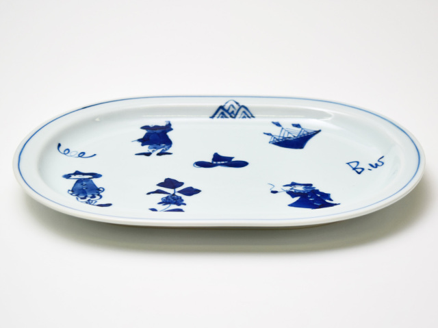 異人づくし小判プレート しん窯青花