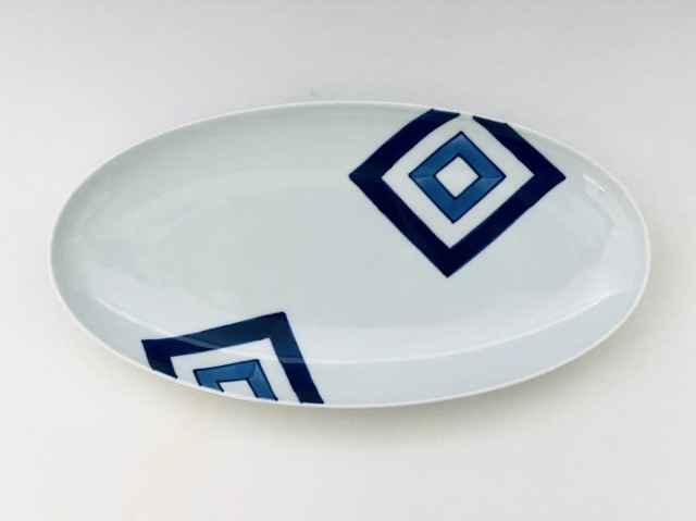 有田焼 青花 小判パーティー皿 EDO