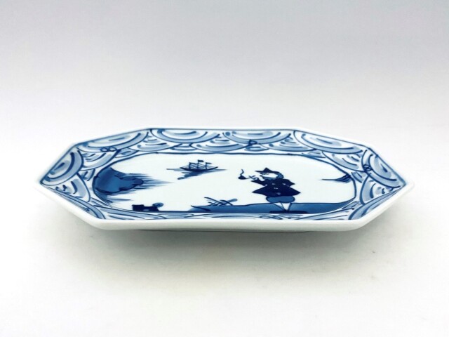 長崎紋八角長角皿 しん窯 青花