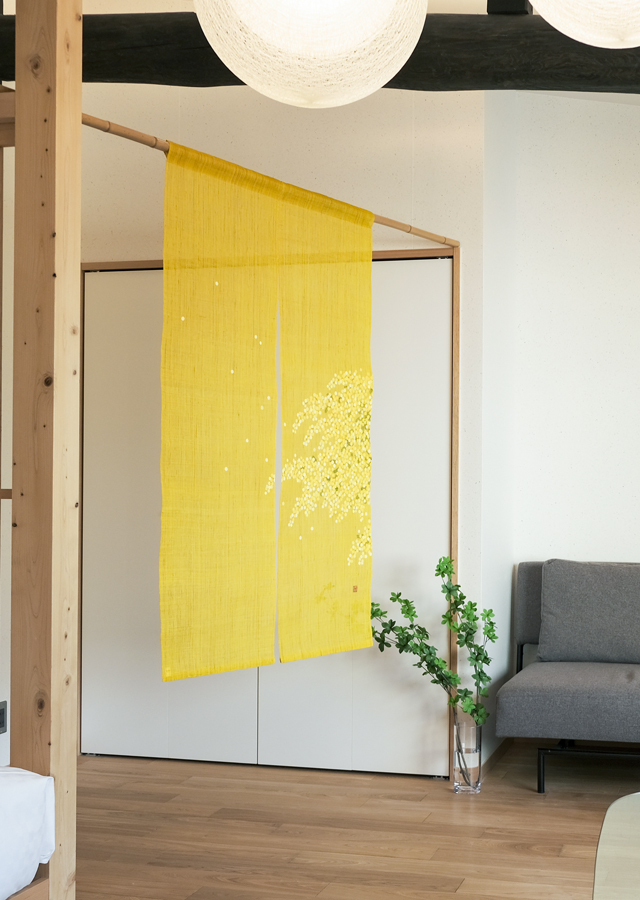 手染め麻のれん「ミモザ」 [京都洛柿庵オンラインショップ]