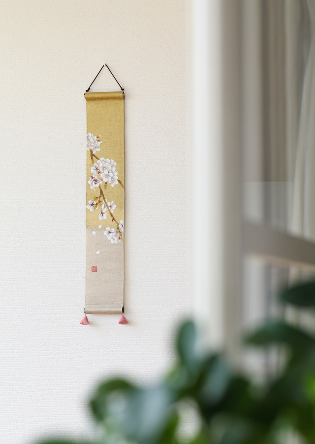手染め麻 洛粋金彩豆タペ「桜花爛漫」 [京都洛柿庵オンラインショップ]