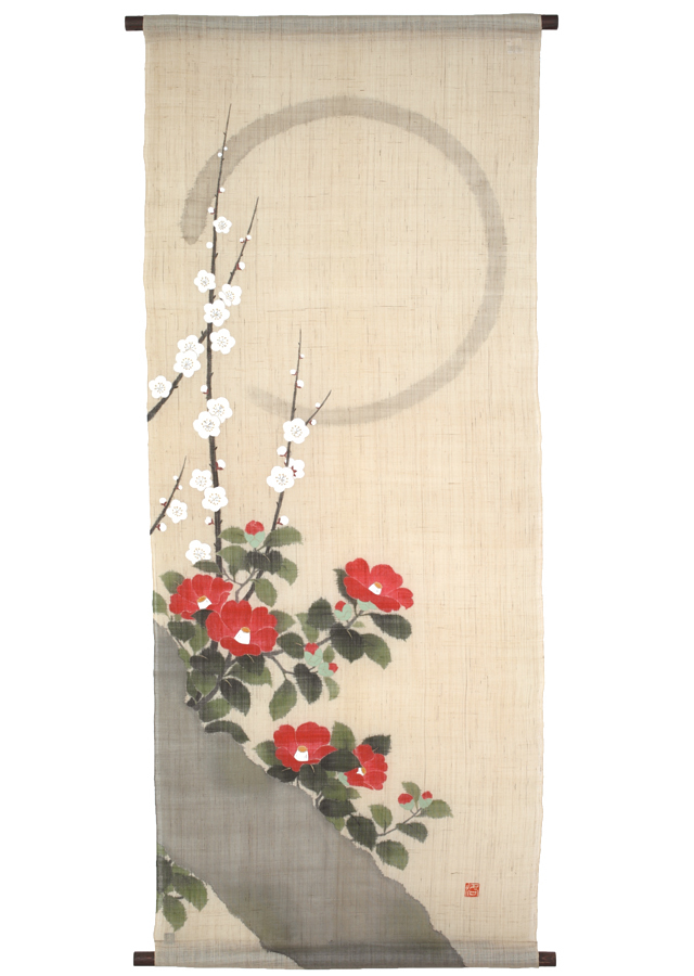 手染め麻タペストリー「粋円椿」 [京都洛柿庵オンラインショップ]