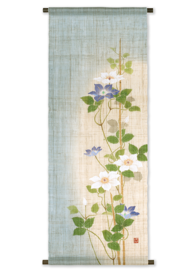 手染め麻タペストリー「紫白鉄仙」 [京都洛柿庵オンラインショップ]