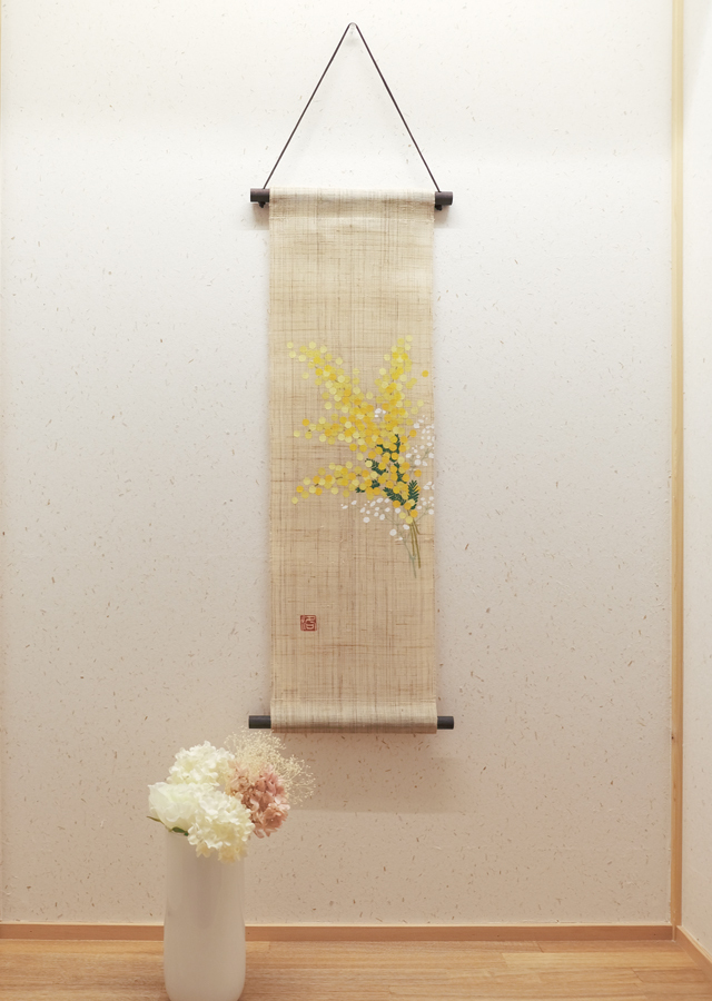 手染め麻タペストリー「ミモザ」 [京都洛柿庵オンラインショップ]