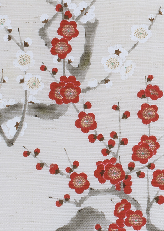 手染め麻タペストリー「紅梅白梅」 [京都洛柿庵オンラインショップ]