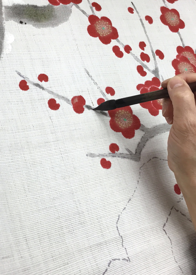 手染め麻タペストリー「紅梅白梅」 [京都洛柿庵オンラインショップ]