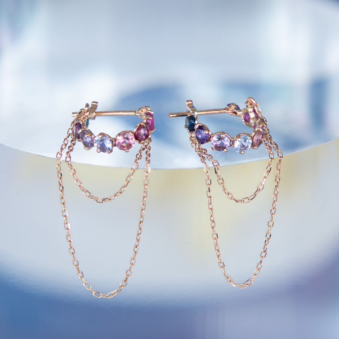 ピアス K10ピンクゴールド ルビー ロードライトガーネット ピンク