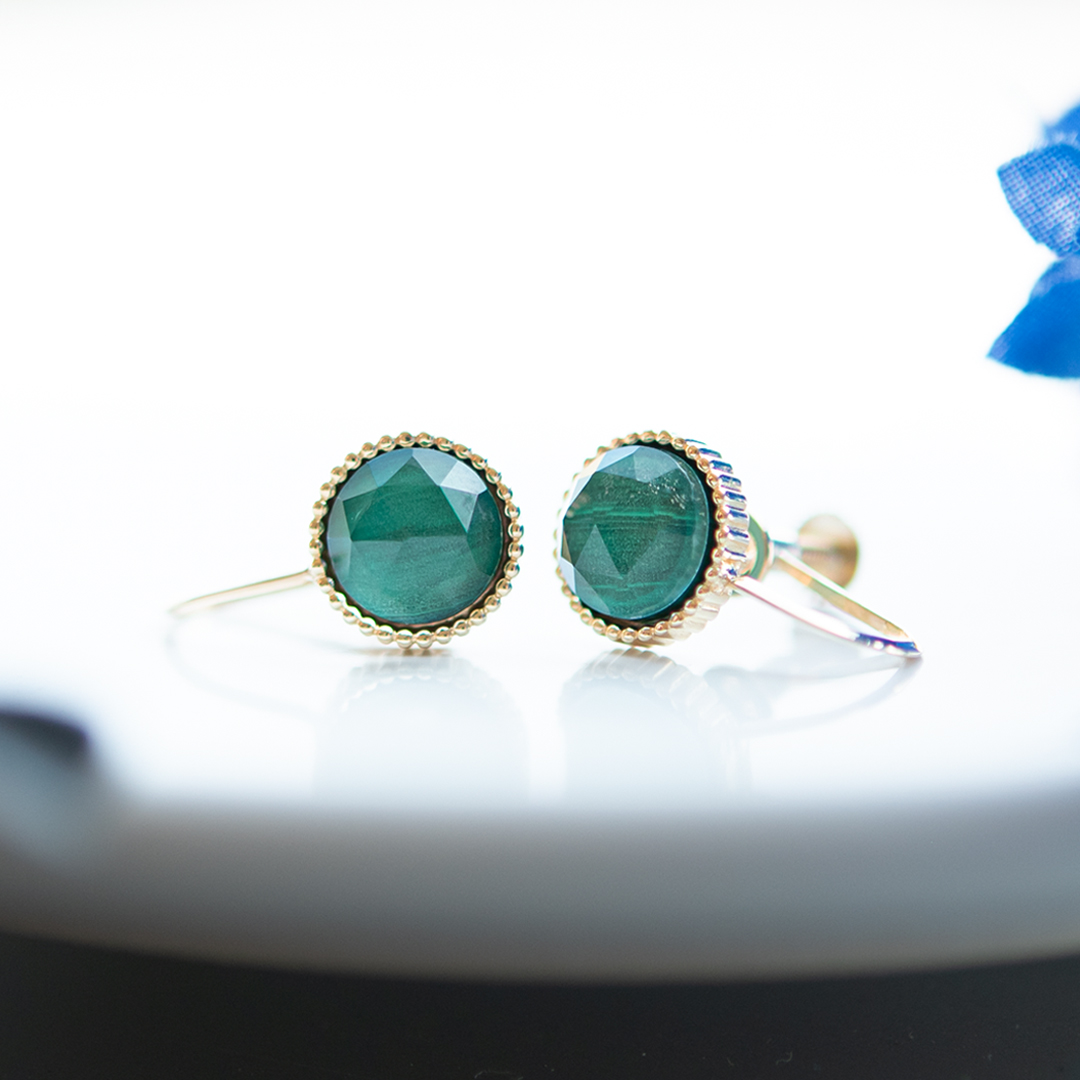 イヤリング K10イエローゴールド マラカイト クオーツ(JLージュエルー