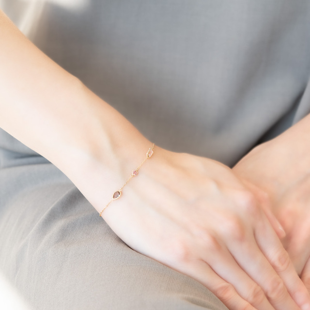 ブレスレット K10イエローゴールド スモーキークォーツ ピンク