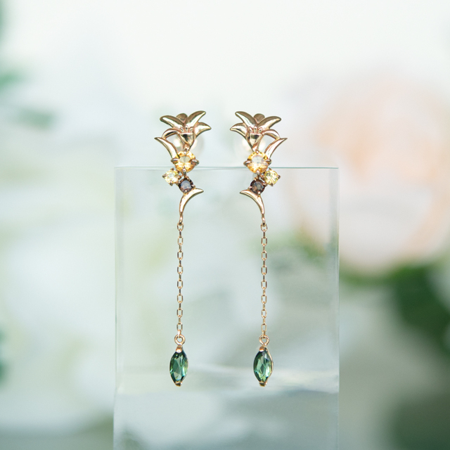 ピアス K10イエローゴールド シトリン イエローサファイア スモーキー