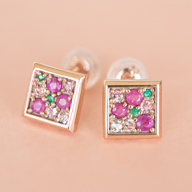 ピアス K10ピンクゴールド ルビー ピンクトルマリン ホワイトトパーズ