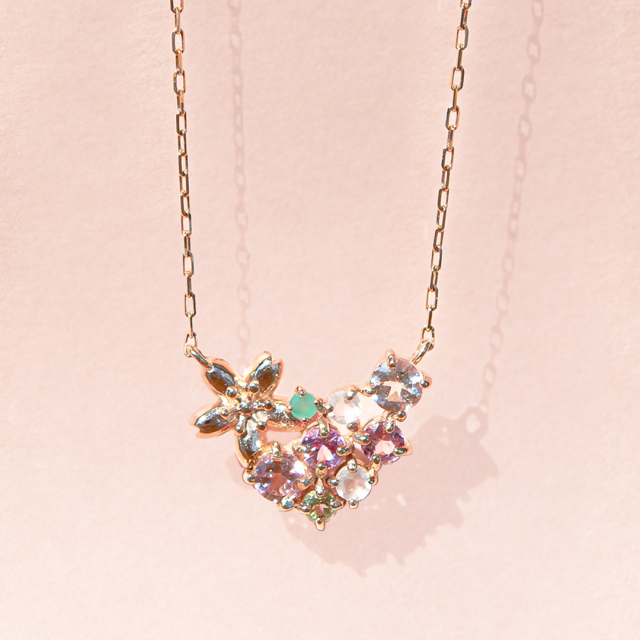 ネックレス K10ピンクゴールド ピンクトルマリン エメラルド ピンク