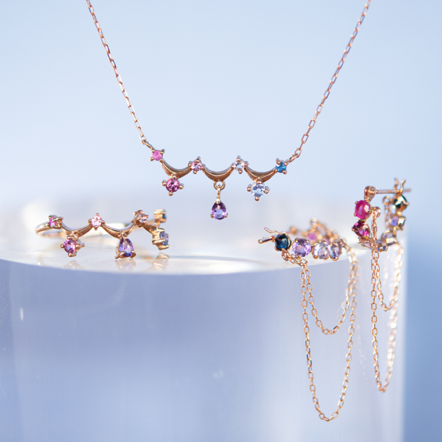 ネックレス K10ピンクゴールド ルビー ロードライトガーネット ピンク