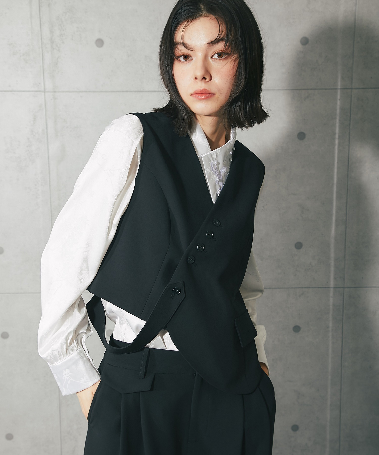 Vネックジレ＆ワイドパンツセットアップ SMILE ORCHID 【品番:so1-437】