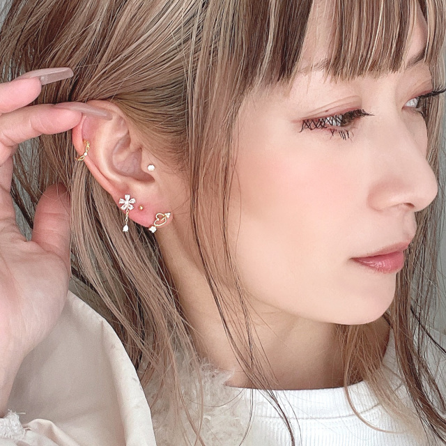 14G 16G ］フラワー ジュエル ゆらゆら揺れる 雫型 CZ チェーン