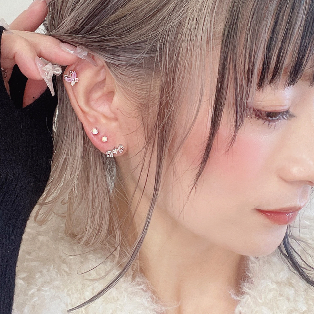16G ］リボン ジュエル ストレート 軟骨ピアス ヘリックス ボディ