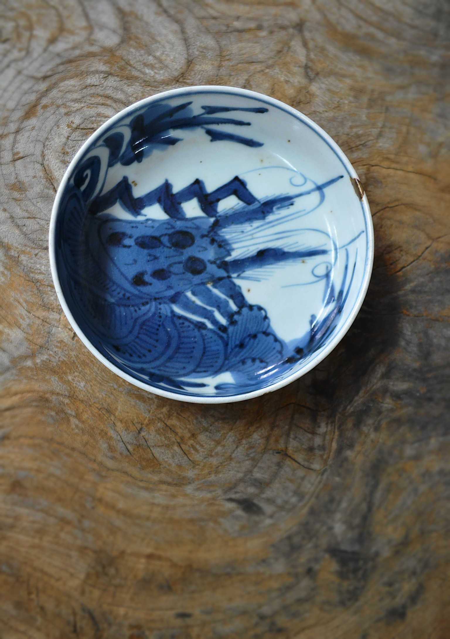 Antique Sam's Collection染付海老紋くらわんか手なます皿 金直し