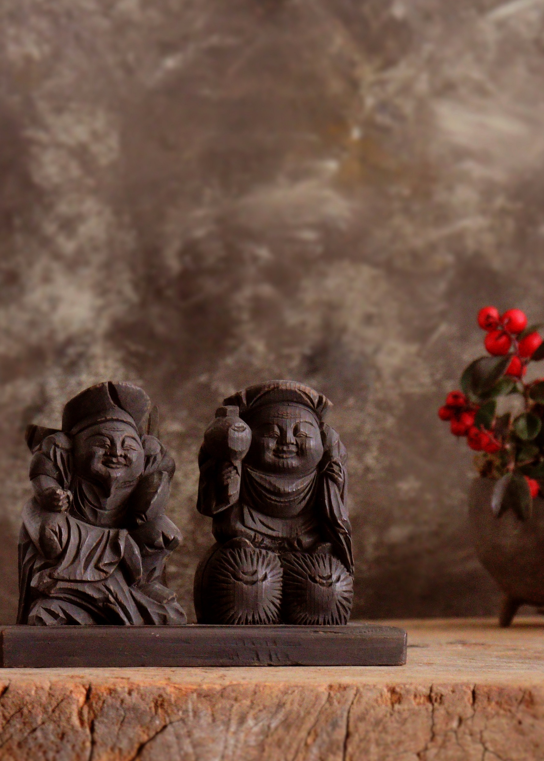 恵比寿大黒像 木彫 木彫仏 小仏 Antique Sam's Collection