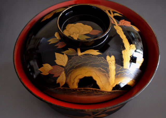 時代蒔絵椀 5客組 牡丹紋様縁起物 Antique Sam's Collection