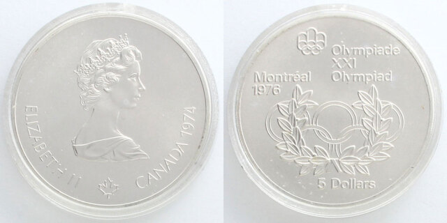 カナダ 1974 5ドル銀貨 エリザベス2世