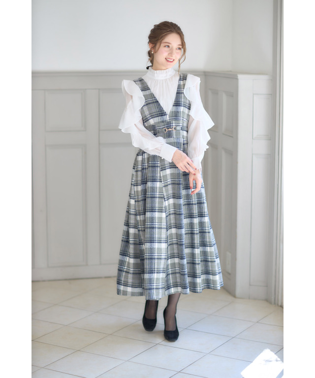 ビット付き起毛チェック柄ジャンパースカート